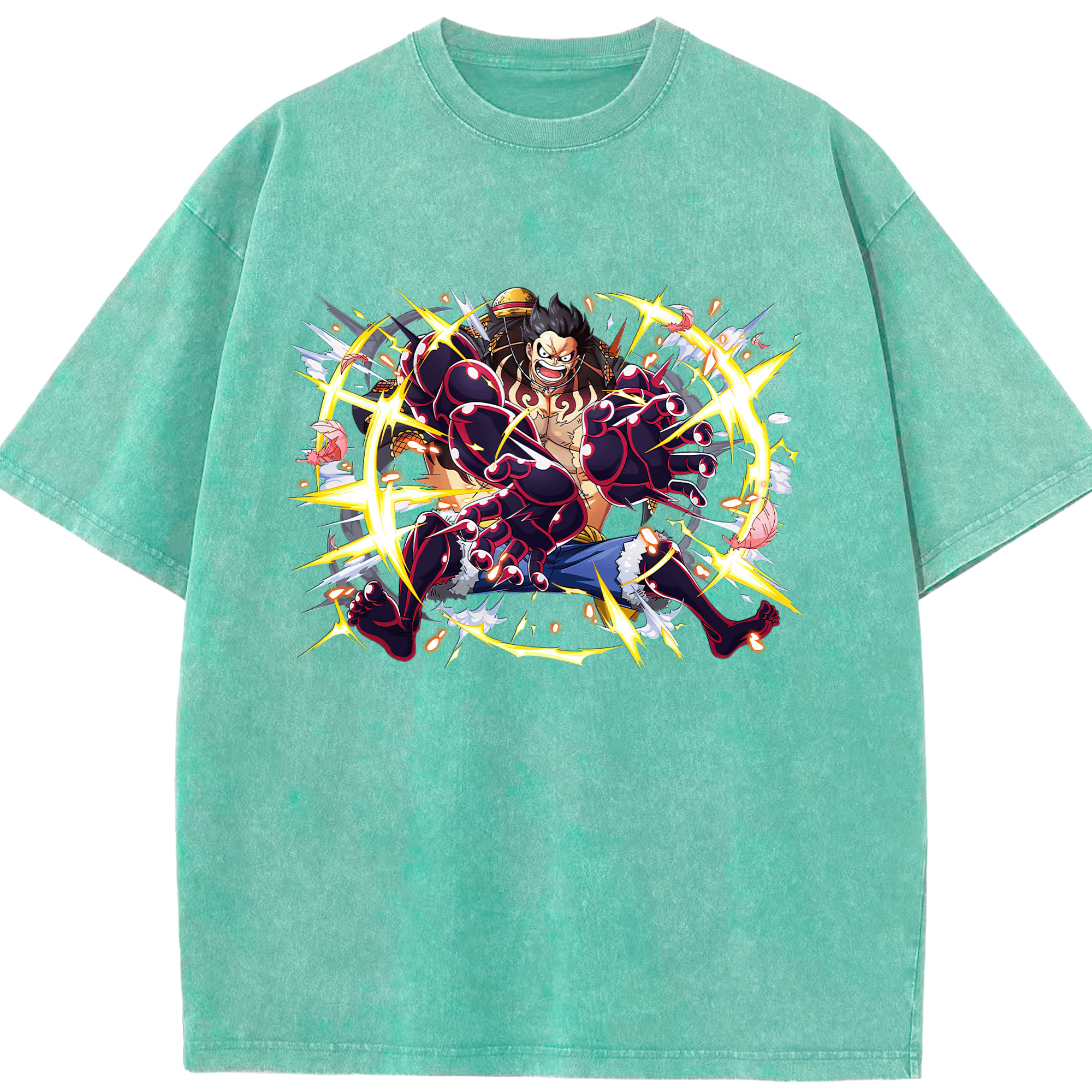 ワンピース モンキー・D・ルフィ ONE PIECE Monkey D. Luffy 綿100% ヴィンテージ風 半袖Tシャツ（フロントプリント）